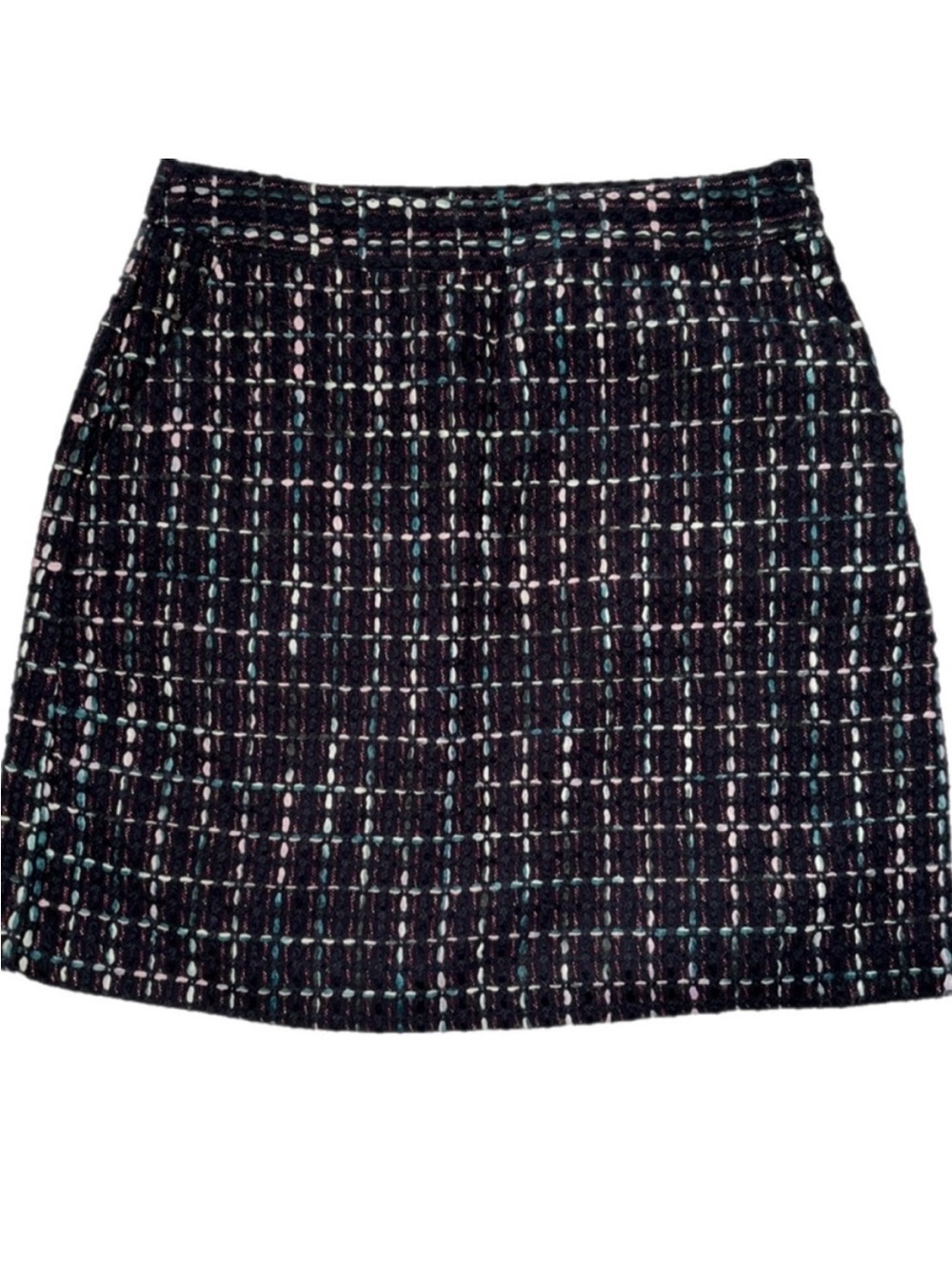 Black Multicolor Tweed Mini Skirt with Pastel Accents